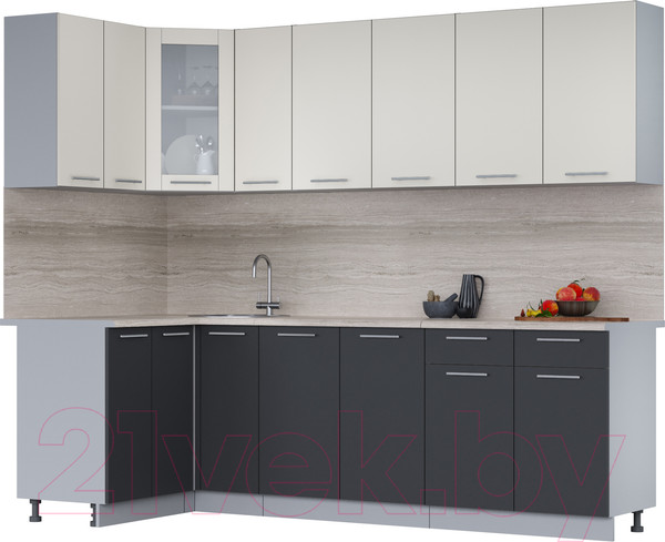 Изображение товара Кухонный гарнитур Интерлиния Мила 12x25 (персидский жемчуг/антрацит/травертин серый)