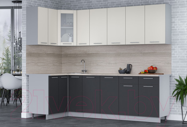 Изображение товара Кухонный гарнитур Интерлиния Мила 12x25 (персидский жемчуг/антрацит/травертин серый)