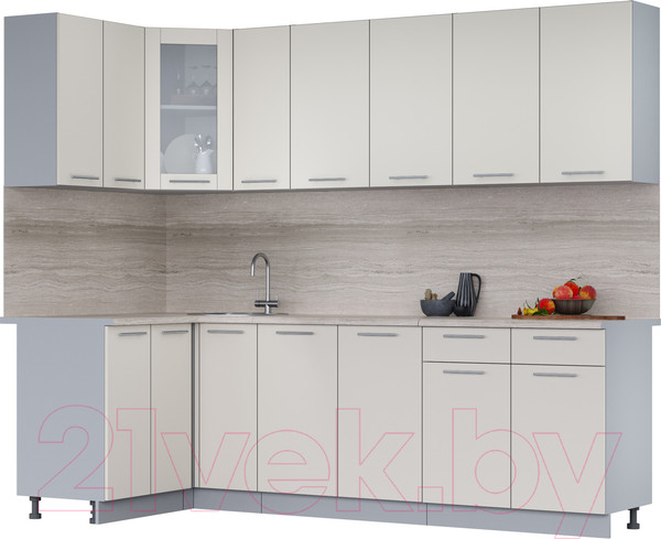 Изображение товара Кухонный гарнитур Интерлиния Мила 12x25 (персидский жемчуг/персидский жемчуг/травертин серый)