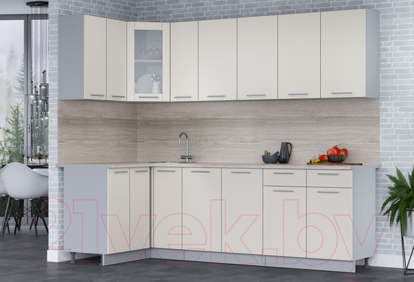 Изображение товара Кухонный гарнитур Интерлиния Мила 12x25 (персидский жемчуг/персидский жемчуг/травертин серый)