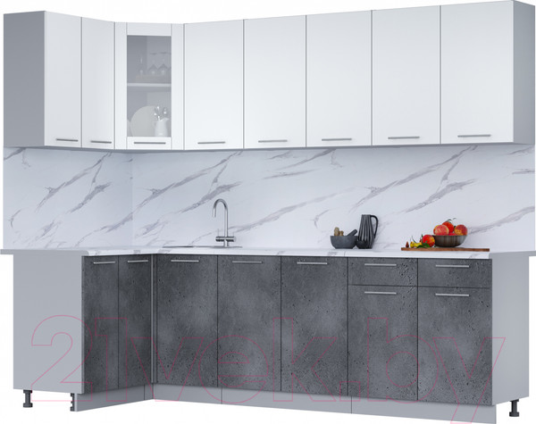 Изображение товара Кухонный гарнитур Интерлиния Мила 12x26 (белый платинум/бетон портленд/белый гранит)