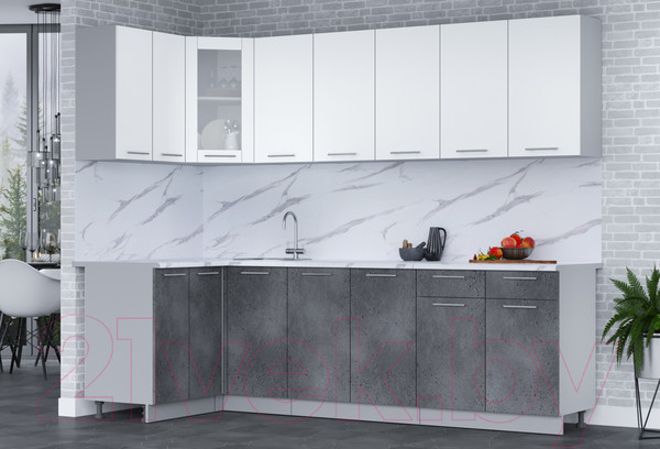 Изображение товара Кухонный гарнитур Интерлиния Мила 12x26 (белый платинум/бетон портленд/белый гранит)