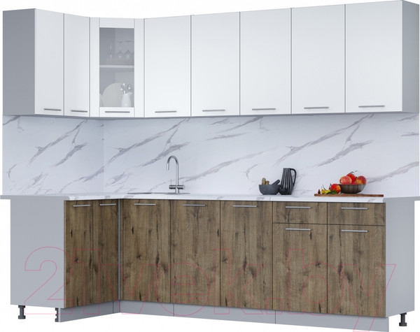 Изображение товара Кухонный гарнитур Интерлиния Мила 12x26 (белый платинум/дуб веллингтон/белый гранит)