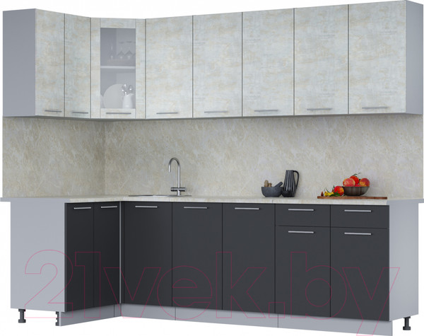 Изображение товара Кухонный гарнитур Интерлиния Мила 12x26 (бетон лайт/антрацит/опал светлый)