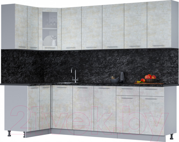 Изображение товара Кухонный гарнитур Интерлиния Мила 12x26 (бетон лайт/бетон лайт/кастилло темный)