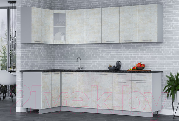 Изображение товара Кухонный гарнитур Интерлиния Мила 12x26 (бетон лайт/бетон лайт/кастилло темный)