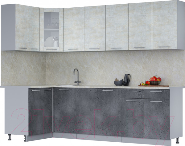 Изображение товара Кухонный гарнитур Интерлиния Мила 12x26 (бетон лайт/бетон портленд/опал светлый)