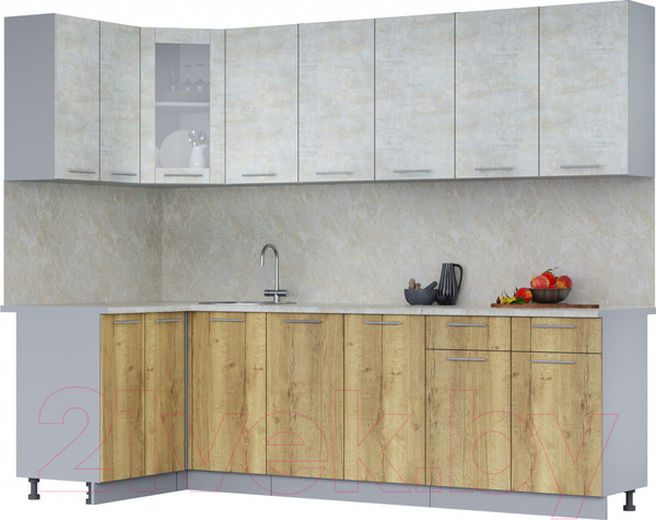 Изображение товара Кухонный гарнитур Интерлиния Мила 12x26 (бетон лайт/дуб золотой/опал светлый)