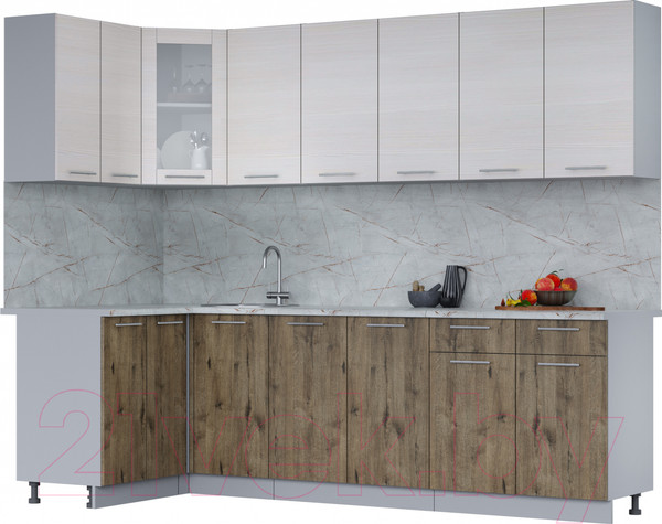 Изображение товара Кухонный гарнитур Интерлиния Мила 12x26 (вудлайн кремовый/дуб веллингтон/серый каспий)