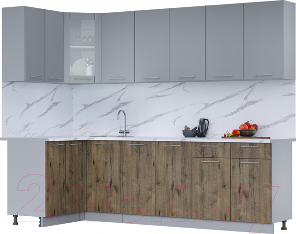 Изображение товара Кухонный гарнитур Интерлиния Мила 12x26 (персидский жемчуг/дуб веллингтон/серый каспий)