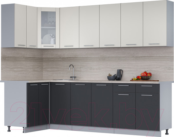 Изображение товара Кухонный гарнитур Интерлиния Мила 12x26 (персидский жемчуг/антрацит/травертин серый)