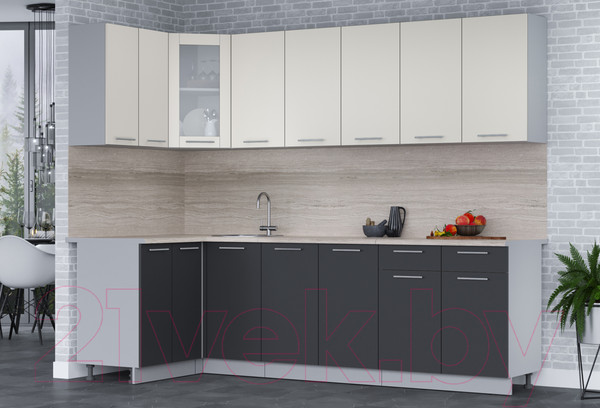 Изображение товара Кухонный гарнитур Интерлиния Мила 12x26 (персидский жемчуг/антрацит/травертин серый)
