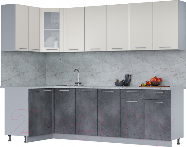 Изображение товара Кухонный гарнитур Интерлиния Мила 12x26 (персидский жемчуг/бетон портленд/серый каспий)