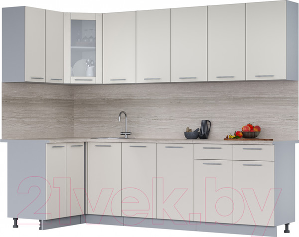 Изображение товара Кухонный гарнитур Интерлиния Мила 12x26 (персидский жемчуг/персидский жемчуг/травертин серый)
