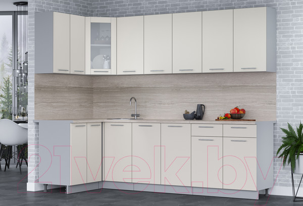 Изображение товара Кухонный гарнитур Интерлиния Мила 12x26 (персидский жемчуг/персидский жемчуг/травертин серый)