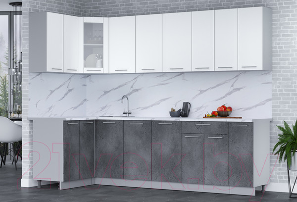 Изображение товара Кухонный гарнитур Интерлиния Мила 12x27 (белый платинум/бетон портленд/белый гранит)