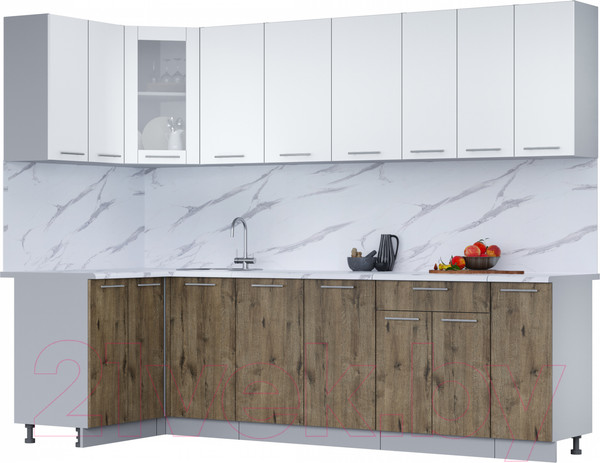 Изображение товара Кухонный гарнитур Интерлиния Мила 12x27 (белый платинум/дуб веллингтон/белый гранит)