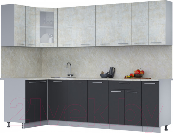 Изображение товара Кухонный гарнитур Интерлиния Мила 12x27 (бетон лайт/антрацит/опал светлый)