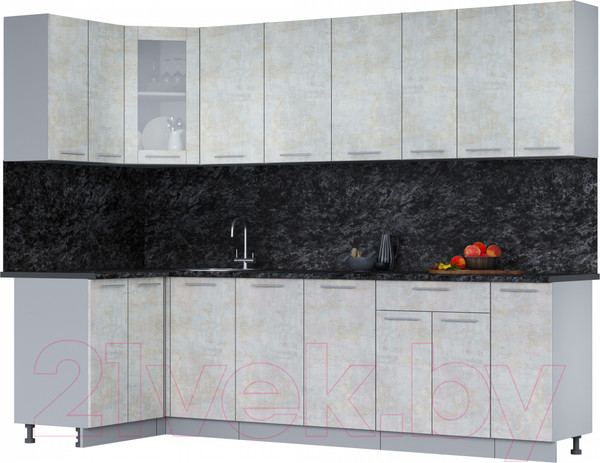 Изображение товара Кухонный гарнитур Интерлиния Мила 12x27 (бетон лайт/бетон лайт/кастилло темный)