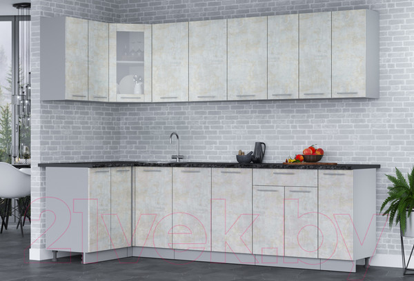 Изображение товара Кухонный гарнитур Интерлиния Мила 12x27 (бетон лайт/бетон лайт/кастилло темный)