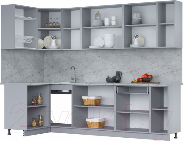 Изображение товара Кухонный гарнитур Интерлиния Мила 12x27 (бетон лайт/бетон лайт/кастилло темный)