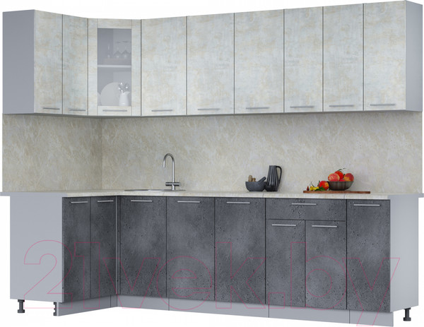 Изображение товара Кухонный гарнитур Интерлиния Мила 12x27 (бетон лайт/бетон портленд/опал светлый)