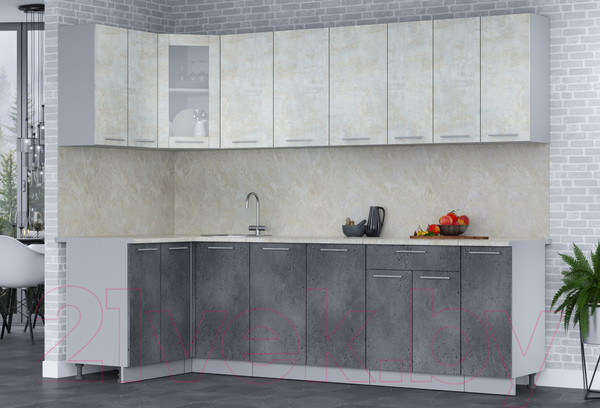 Изображение товара Кухонный гарнитур Интерлиния Мила 12x27 (бетон лайт/бетон портленд/опал светлый)