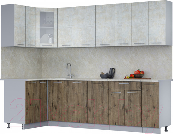 Изображение товара Кухонный гарнитур Интерлиния Мила 12x27 (бетон лайт/дуб веллингтон/опал светлый)