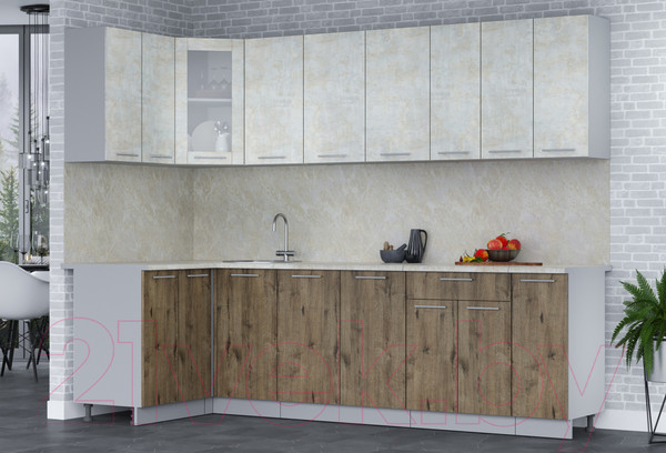 Изображение товара Кухонный гарнитур Интерлиния Мила 12x27 (бетон лайт/дуб веллингтон/опал светлый)