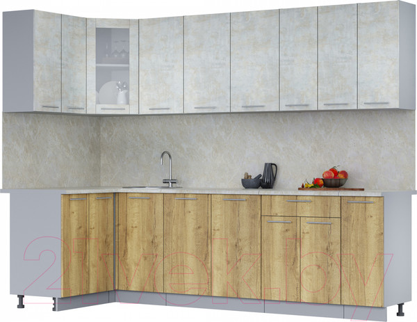 Изображение товара Кухонный гарнитур Интерлиния Мила 12x27 (бетон лайт/дуб золотой/опал светлый)