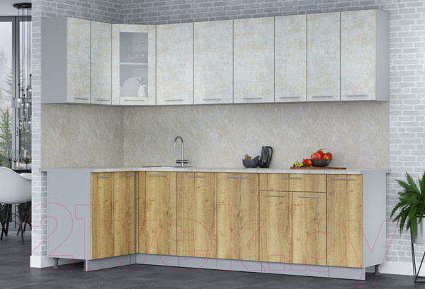 Изображение товара Кухонный гарнитур Интерлиния Мила 12x27 (бетон лайт/дуб золотой/опал светлый)