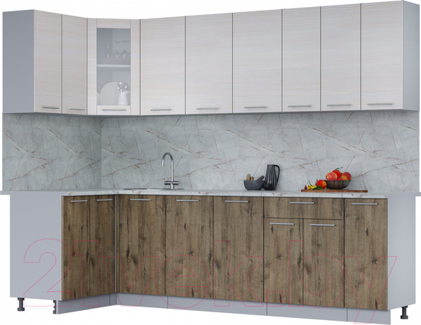 Изображение товара Кухонный гарнитур Интерлиния Мила 12x27 (вудлайн кремовый/дуб веллингтон/серый каспий)