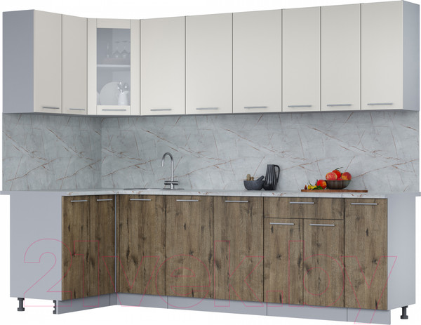 Изображение товара Кухонный гарнитур Интерлиния Мила 12x27 (персидский жемчуг/дуб веллингтон/серый каспий)