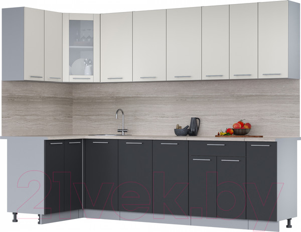 Изображение товара Кухонный гарнитур Интерлиния Мила 12x27 (персидский жемчуг/антрацит/травертин серый)