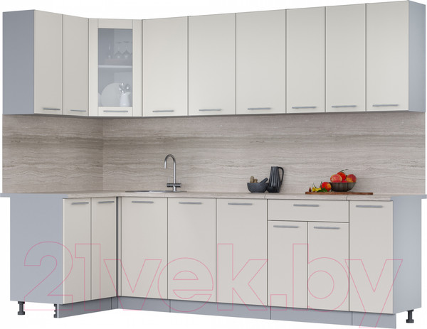 Изображение товара Кухонный гарнитур Интерлиния Мила 12x27 (персидский жемчуг/персидский жемчуг/травертин серый)