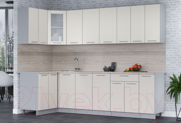 Изображение товара Кухонный гарнитур Интерлиния Мила 12x27 (персидский жемчуг/персидский жемчуг/травертин серый)