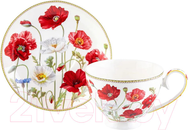 Изображение товара Чашка с блюдцем Elan Gallery Маки / 420458 