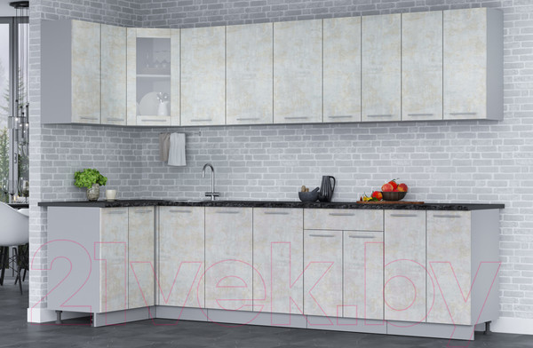 Изображение товара Кухонный гарнитур Интерлиния Мила 12x30 (бетон лайт/бетон лайт/кастилло темный)