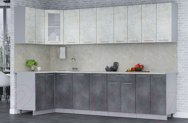 Изображение товара Кухонный гарнитур Интерлиния Мила 12x30 (бетон лайт/бетон портленд/опал светлый)
