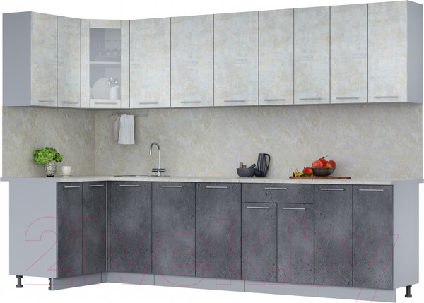 Изображение товара Кухонный гарнитур Интерлиния Мила 12x30 (бетон лайт/бетон портленд/опал светлый)
