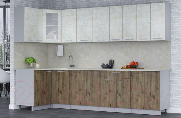 Изображение товара Кухонный гарнитур Интерлиния Мила 12x30 (бетон лайт/дуб веллингтон/опал светлый)