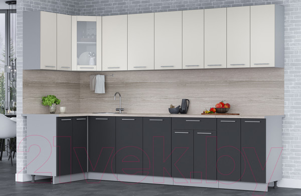 Изображение товара Кухонный гарнитур Интерлиния Мила 12x30 (персидский жемчуг/антрацит/травертин серый)