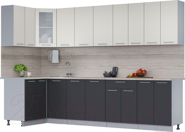 Изображение товара Кухонный гарнитур Интерлиния Мила 12x30 (персидский жемчуг/антрацит/травертин серый)