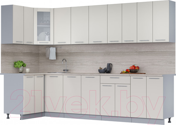 Изображение товара Кухонный гарнитур Интерлиния Мила 12x30 (персидский жемчуг/персидский жемчуг/травертин серый)