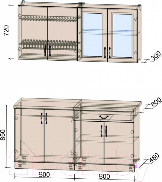 Изображение товара Кухонный гарнитур Интерлиния Мила Крафт 1.6А (дуб лазурный)