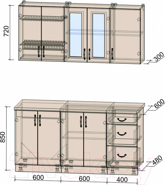 Изображение товара Кухонный гарнитур Интерлиния Мила Крафт 1.6Б (дуб лазурный)
