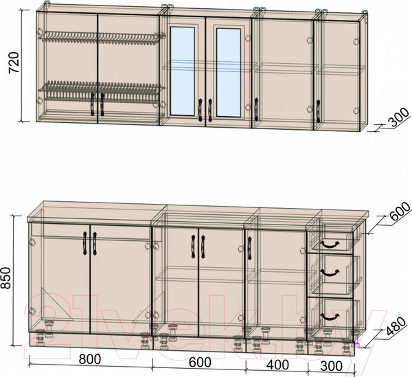 Изображение товара Кухонный гарнитур Интерлиния Мила Крафт 2.1 (дуб снежный)