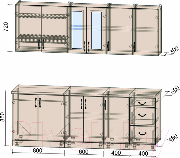 Изображение товара Кухонный гарнитур Интерлиния Мила Крафт 2.2А (дуб английский)