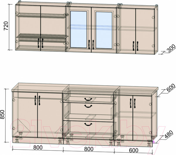 Изображение товара Кухонный гарнитур Интерлиния Мила Крафт 2.2Б (дуб полярный)