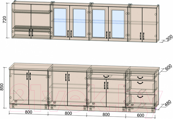 Изображение товара Кухонный гарнитур Интерлиния Мила Крафт 3.0Б (дуб английский)